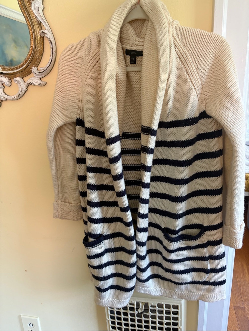 J. Crew Cream and Navy Striped Shawl-Collar Cardigan